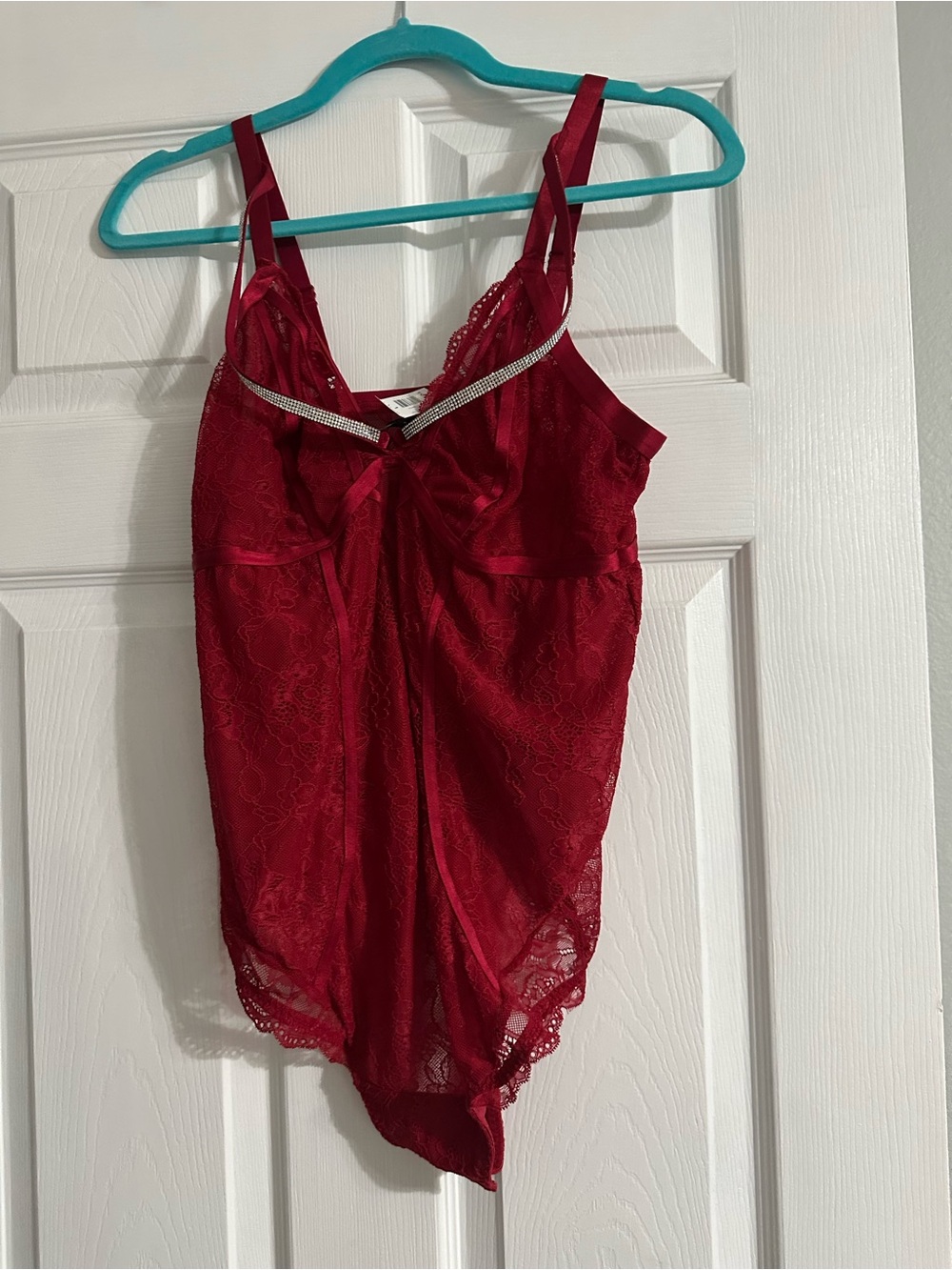 torrid Red Lace Sheer Bodysuit with Rhinestone Accent